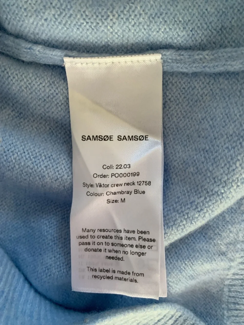 Samsøe Samsøe Viktor Crew Neck Sweater Men’s M 100% Wool Chambray Blue